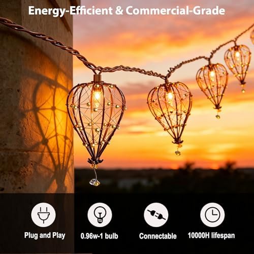 Outdoor Decorative String Lights, Beaded Copper Wire Teardrop Lantern String Lights, Incandescent Patio String, alternate