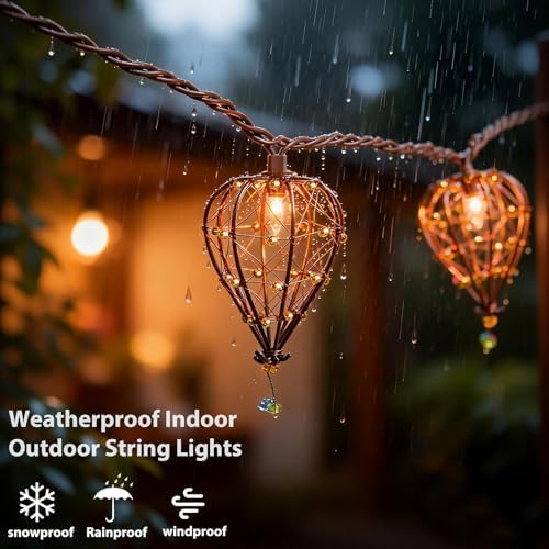 Outdoor Decorative String Lights, Beaded Copper Wire Teardrop Lantern String Lights, Incandescent Patio String, alternate