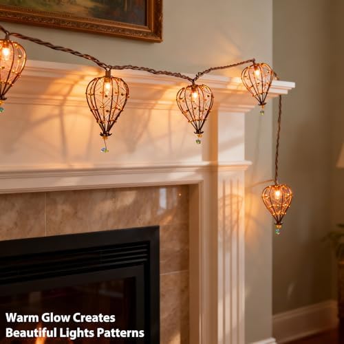 Outdoor Decorative String Lights, Beaded Copper Wire Teardrop Lantern String Lights, Incandescent Patio String, alternate
