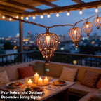 Outdoor Decorative String Lights, Beaded Copper Wire Teardrop Lantern String Lights, Incandescent Patio String, alternate