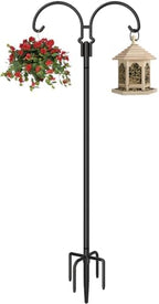 Outdoor Double Shepherds Hook with 5 Prong Base, 60 Inch Adjustable Heavy Duty Two Sided Bird Feeder Pole Stand