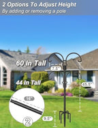 Outdoor Double Shepherds Hook with 5 Prong Base, 60 Inch Adjustable Heavy Duty Two Sided Bird Feeder Pole Stand, alternate