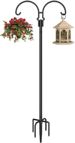 Outdoor Double Shepherds Hook with 5 Prong Base, 76 Inch, 1 Pack