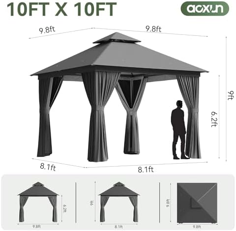 Outdoor Gazebo Canopy with Netting and Curtains 10'x10', alternate view 2