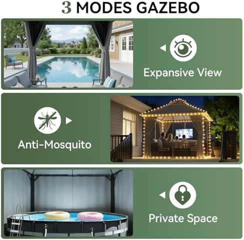 Outdoor Gazebo Canopy with Netting and Curtains 10'x10', alternate view 5