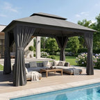 Outdoor Gazebo Canopy with Netting and Curtains 12'x10'