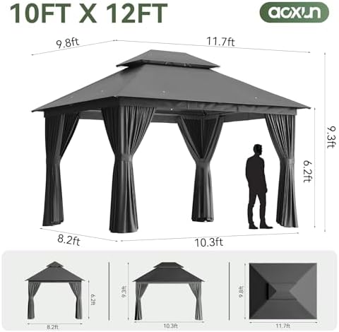 Outdoor Gazebo Canopy with Netting and Curtains 12'x10', alternate view 2