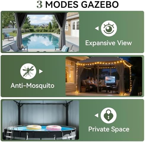 Outdoor Gazebo Canopy with Netting and Curtains 12'x10', alternate view 5