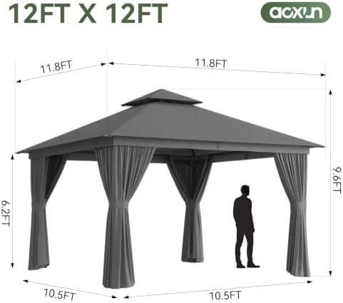 Outdoor Gazebo Canopy with Netting and Curtains 12'x12', alternate view 2