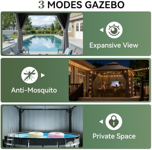 Outdoor Gazebo Canopy with Netting and Curtains 12'x12', alternate view 5