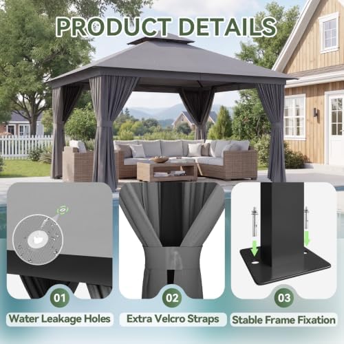 Outdoor Gazebo Canopy with Netting and Curtains 12'x12', alternate view 6