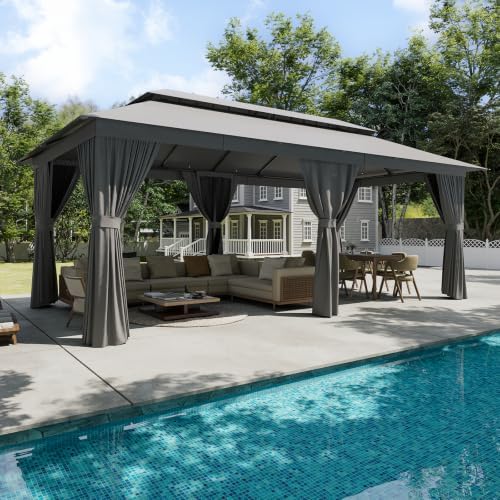 Outdoor Gazebo Canopy with Netting and Curtains 20'x10'