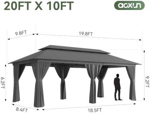 Outdoor Gazebo Canopy with Netting and Curtains 20'x10', alternate view 2