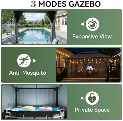 Outdoor Gazebo Canopy with Netting and Curtains 20'x10', alternate view 4