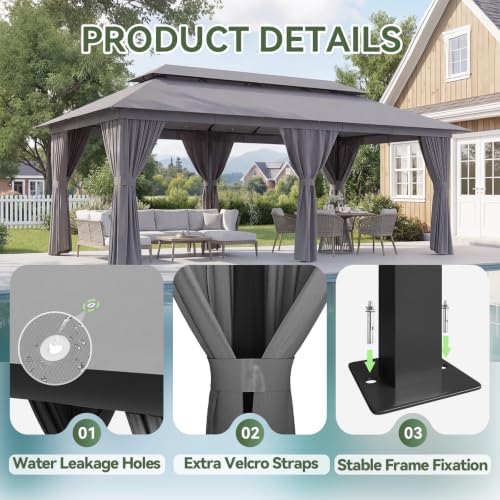Outdoor Gazebo Canopy with Netting and Curtains 20'x10', alternate view 6