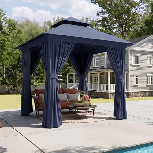 Outdoor Gazebo Canopy with Netting and Curtains 8'x8'