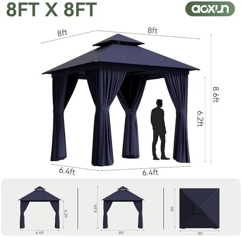 Outdoor Gazebo Canopy with Netting and Curtains 8'x8', alternate view 2