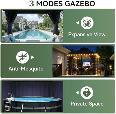 Outdoor Gazebo Canopy with Netting and Curtains 8'x8', alternate view 5