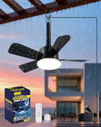Outdoor Gazebo Ceiling Fan with Light and Remote, 18 Inch, Black in Black