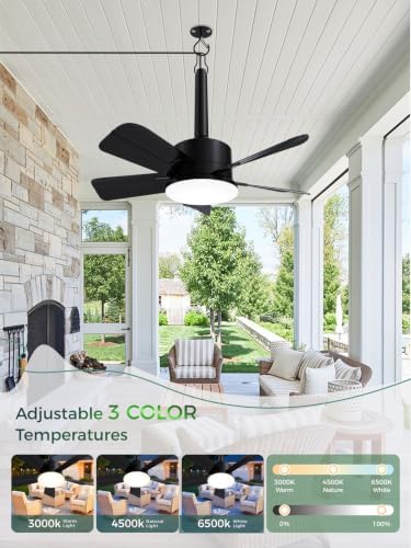 Outdoor Gazebo Ceiling Fan with Light and Remote, 18 Inch, Black in Black, alternate view 2