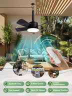 Outdoor Gazebo Ceiling Fan with Light and Remote, 18 Inch, Black in Black, alternate view 4