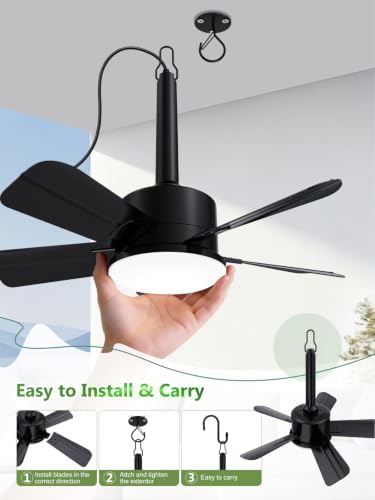 Outdoor Gazebo Ceiling Fan with Light and Remote, 18 Inch, Black in Black, alternate view 6