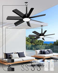 Outdoor Gazebo Ceiling Fan with Light and Remote, 28 Inch, Black in Black