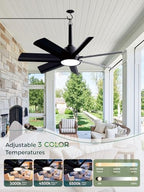 Outdoor Gazebo Ceiling Fan with Light and Remote, 28 Inch, Black in Black, alternate view 2