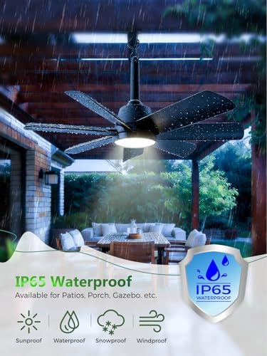 Outdoor Gazebo Ceiling Fan with Light and Remote, 28 Inch, Black in Black, alternate view 5
