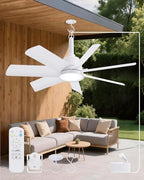 Outdoor Gazebo Ceiling Fan with Light and Remote, 28 Inch, White in White