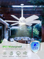Outdoor Gazebo Ceiling Fan with Light and Remote, 28 Inch, White in White, alternate view 5