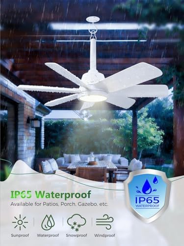 Outdoor Gazebo Ceiling Fan with Light and Remote, 28 Inch, White in White, alternate view 5