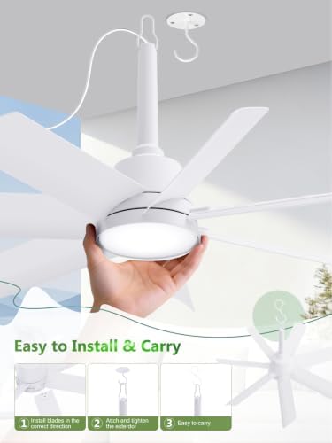 Outdoor Gazebo Ceiling Fan with Light and Remote, 28 Inch, White in White, alternate view 6