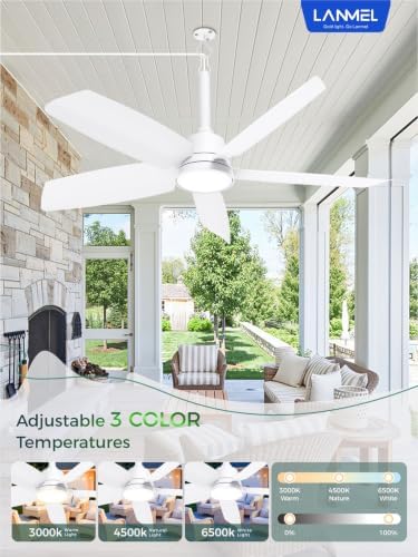 Outdoor Gazebo Ceiling Fan with Light and Remote, 36 Inch, White in White, alternate view 2