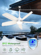Outdoor Gazebo Ceiling Fan with Light and Remote, 36 Inch, White in White, alternate view 5