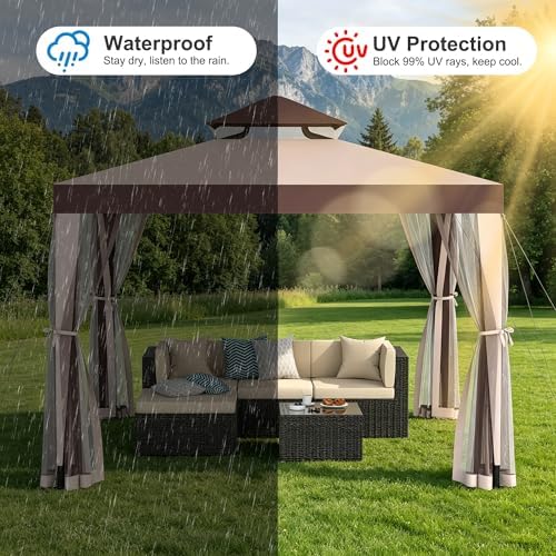 Outdoor Gazebo for Patio, 10×10 Canopy Tent with Mosquito Nettings(Red) in Red, alternate view 4