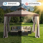 Outdoor Gazebo for Patio, 10×10 Canopy Tent with Mosquito Nettings(Red) in Red, alternate view 4