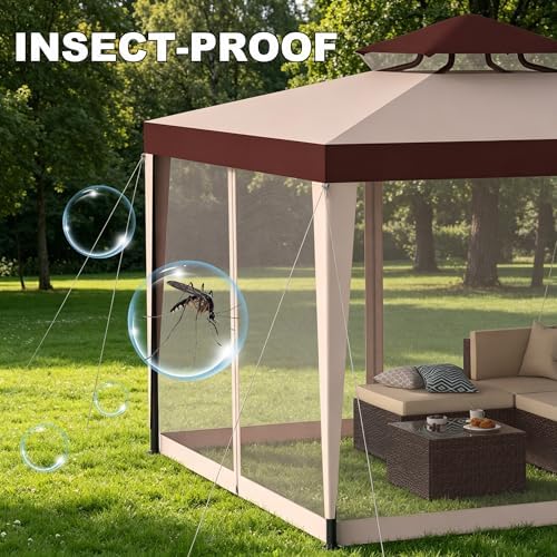 Outdoor Gazebo for Patio, 10×10 Canopy Tent with Mosquito Nettings(Red) in Red, alternate view 5