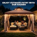Outdoor Gazebo for Patio, 10×10 Canopy Tent with Mosquito Nettings(Red) in Red, alternate view 7