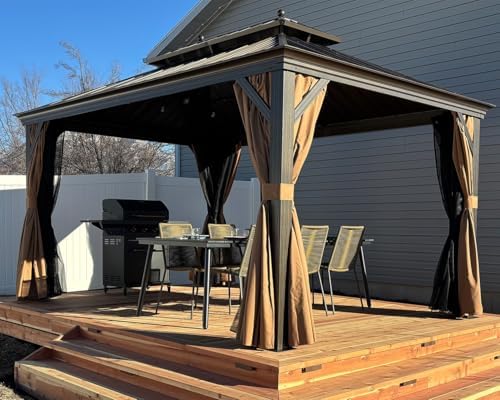 Outdoor Hardtop Gazebo 10' x 14' Bronze Metal 4.7" Wide Frame