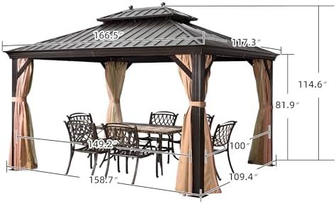 Outdoor Hardtop Gazebo 10' x 14' Bronze Metal 4.7" Wide Frame, alternate view 2