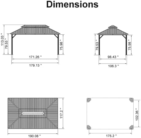 Outdoor Hardtop Gazebo 10' x 16' Galvanized Steel Aluminum, alternate view 2