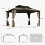 Outdoor Hardtop Gazebo 12' x 14' Galvanized Steel Netting Holds, alternate view 2