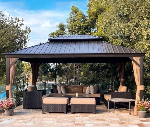 Outdoor Hardtop Gazebo 12' x 16' Bronze Metal 4.7" Wide Frame