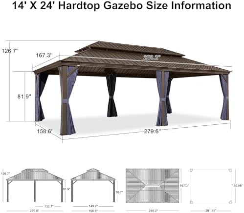 Outdoor Hardtop Gazebo 14' x 24' Aluminum 4.7" Wide Frame Patio, alternate view 2