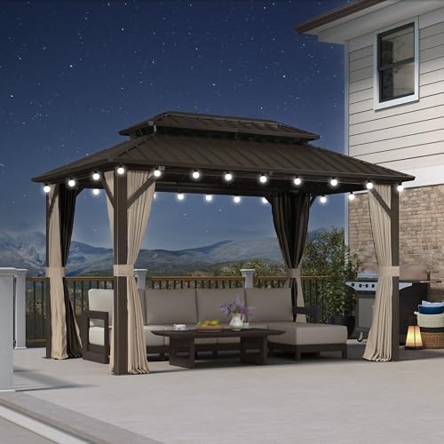 Outdoor Hardtop Gazebo 8' x 12' with LED 110 GSM Netting