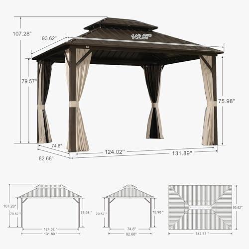 Outdoor Hardtop Gazebo 8' x 12' with LED 110 GSM Netting, alternate view 2
