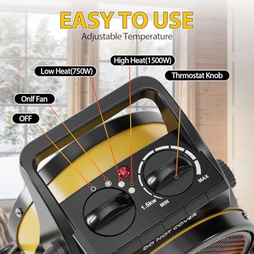 Outdoor Heater for Patio, 1500W Electirc Greenhouse Heater, Yellow, alternate view 2