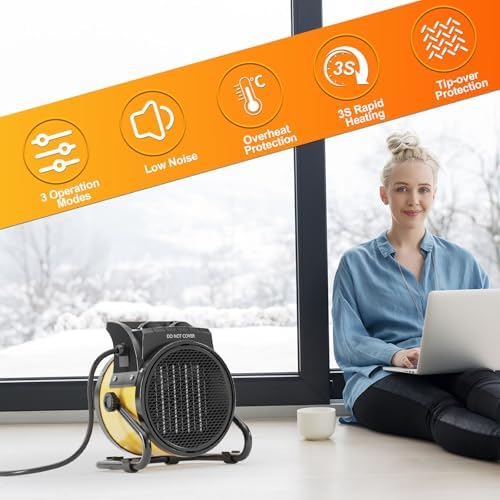 Outdoor Heater for Patio, 1500W Electirc Greenhouse Heater, Yellow, alternate view 6