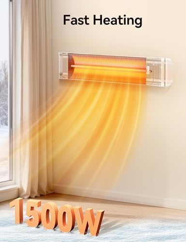Outdoor Heaters, Electric Infrared Patio Heater with Remote and 12H Timer, IP65 Waterproof, 3 Heat Levels, Wall, alternate